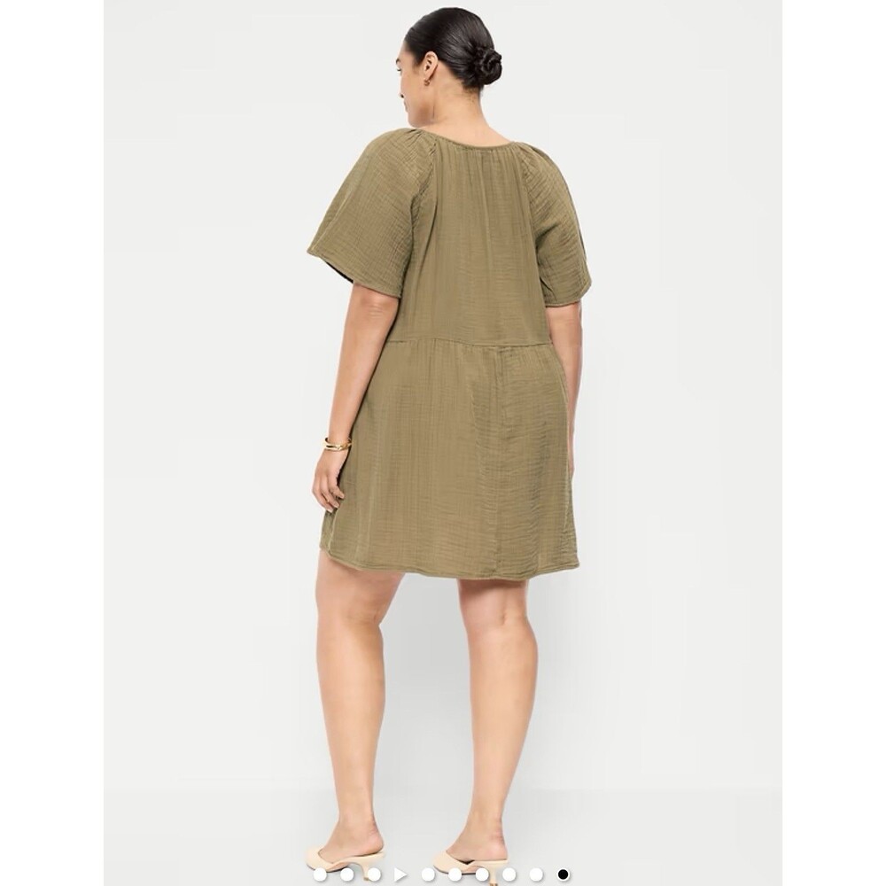 NWOTs Old Navy Crinkle Gauze Olive Green Swing Dress Women’s XXL Flutter Sleeve - Picture 2 of 13